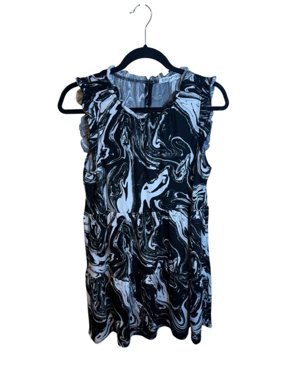 Lola Grace Black and White Marble Stretch Ruffle Tiered Dress